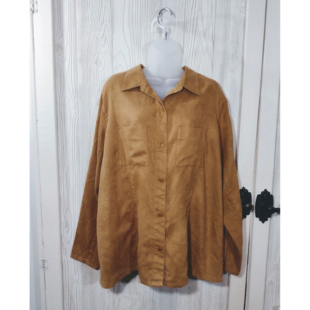 St. Johns Bay Authentic Top Women’s 1X Tan Long Sleeve Snap Button Suede Feel